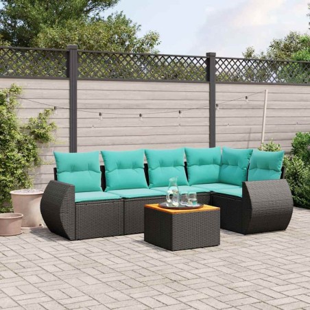 Ensemble de canapé de jardin 6 pcs avec coussins noir résine tressée 642281642281