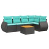 Ensemble de canapé de jardin 6 pcs avec coussins noir résine tressée 642281642281