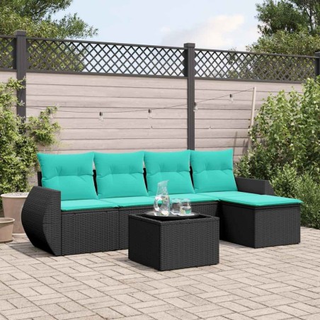 Ensemble de canapé de jardin 6 pcs avec coussins noir résine tressée 642282642282