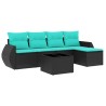 Ensemble de canapé de jardin 6 pcs avec coussins noir résine tressée 642282642282