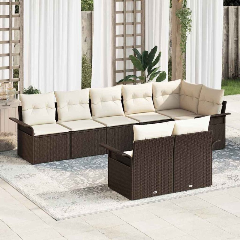Ensemble de canapé de jardin 8 pcs Marron polyrotin 642284642284