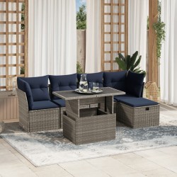 Ensemble de canapé de jardin 6 pcs avec coussins gris résine tressée 642286642286