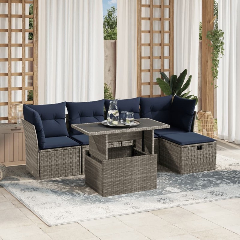 Ensemble de canapé de jardin 6 pcs avec coussins gris résine tressée 642286642286
