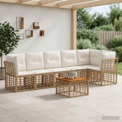 Ensemble de canapé de jardin 7 pcs Blanc Naturel et Crème 642288642288
