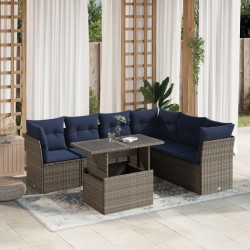 Ensemble de canapé de jardin 7 pcs avec coussins gris résine tressée 642289642289