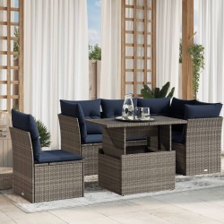 Ensemble de canapé de jardin 6 pcs avec coussins gris résine tressée 642291642291