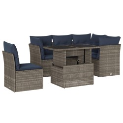 Ensemble de canapé de jardin 6 pcs avec coussins gris résine tressée 642291642291