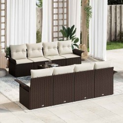 Ensemble de canapé de jardin 9 pcs Marron polyrotin 642292642292