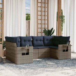 Ensemble de canapé de jardin 6 pcs avec coussins gris résine tressée 642293642293