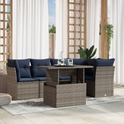 Ensemble de canapé de jardin 6 pcs avec coussins gris résine tressée 642295642295