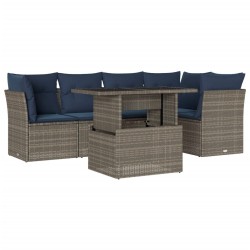Ensemble de canapé de jardin 6 pcs avec coussins gris résine tressée 642295642295