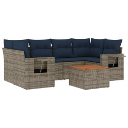 Ensemble de canapé de jardin 7 pcs avec coussins gris résine tressée 642296642296