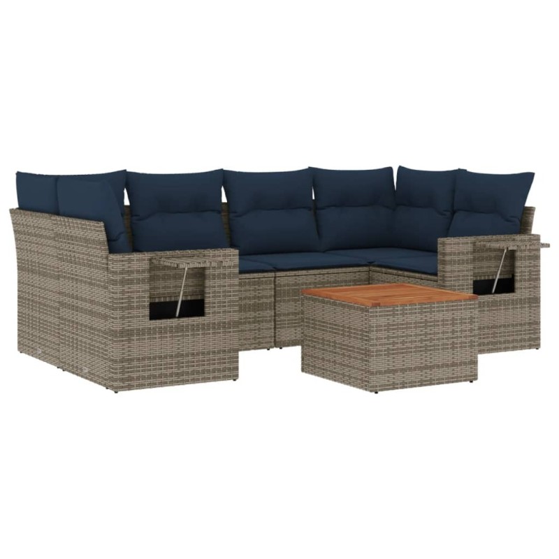 Ensemble de canapé de jardin 7 pcs avec coussins gris résine tressée 642296642296