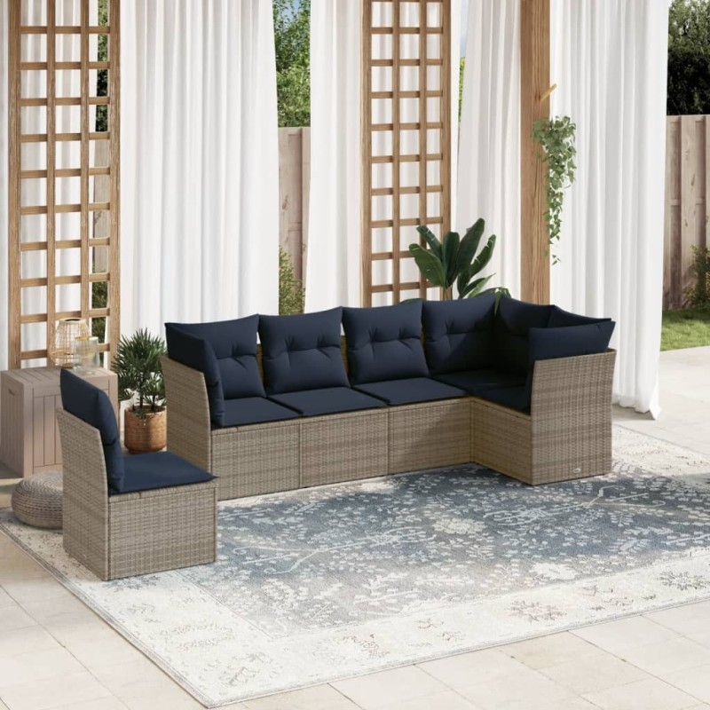 Ensemble de canapé de jardin 6 pcs avec coussins gris résine tressée 642297642297