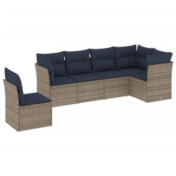 Ensemble de canapé de jardin 6 pcs avec coussins gris résine tressée 642297642297