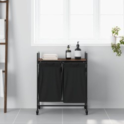 Panier à linge à 2 compartiments avec roulettes chêne brun 642343642343