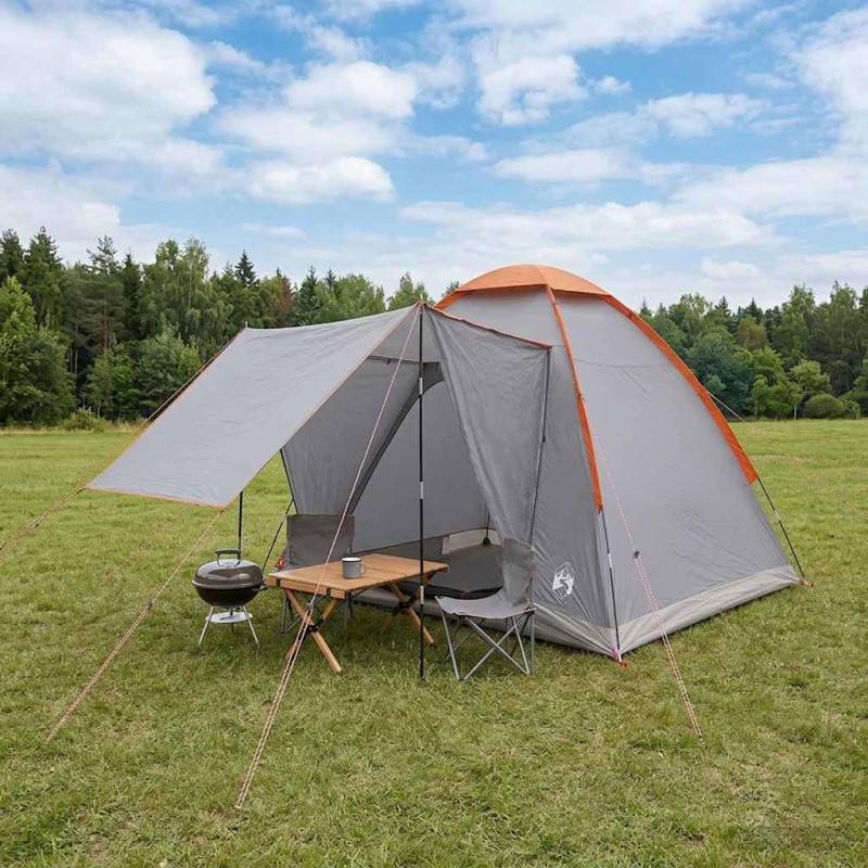 Tente de camping Gris et orange 2 personnes Polyester et Acier 642357642357