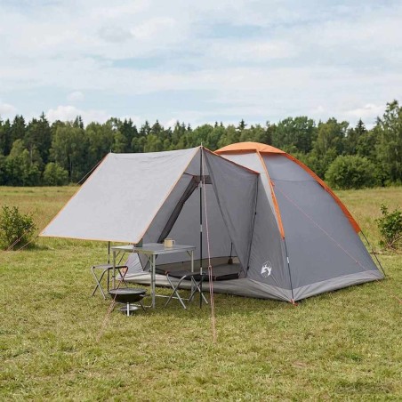 Tente de camping Gris et orange 4 personnes Polyester et Acier 642358642358