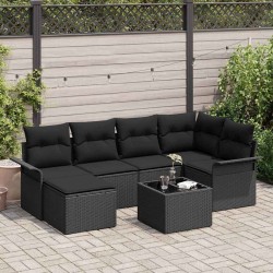 Ensemble de canapé de jardin avec stockage 7 pcs Noir polyrotin 642361642361