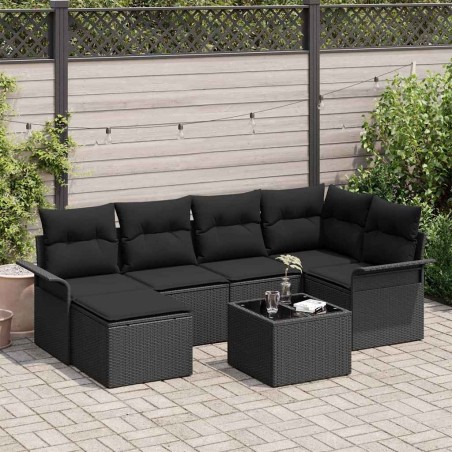 Ensemble de canapé de jardin avec stockage 7 pcs Noir polyrotin 642361642361