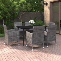 Ensemble à manger de jardin coussins 7 pcs Résine tressée Verre 642367642367