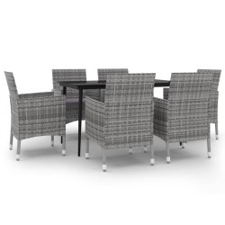 Ensemble à manger de jardin coussins 7 pcs Résine tressée Verre 642367642367