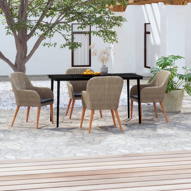 Ensemble à manger de jardin et coussins 5 pcs Marron 642378642378