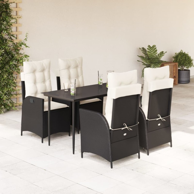 Ensemble à manger de jardin coussins 5pcs Noir Résine tressée 642384642384
