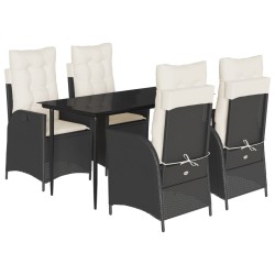 Ensemble à manger de jardin coussins 5pcs Noir Résine tressée 642384642384