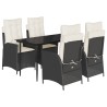 Ensemble à manger de jardin coussins 5pcs Noir Résine tressée 642384642384
