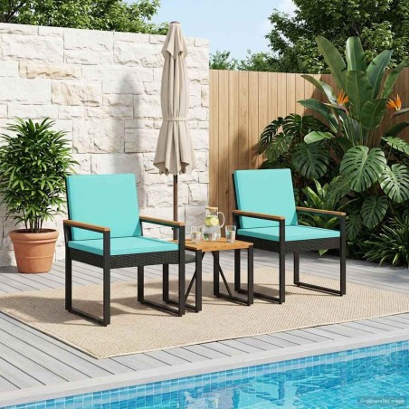 Ensemble de meubles d'extérieur 3 pcs Noir et turquoise 642389642389