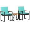 Ensemble de meubles d'extérieur 3 pcs Noir et turquoise 642389642389