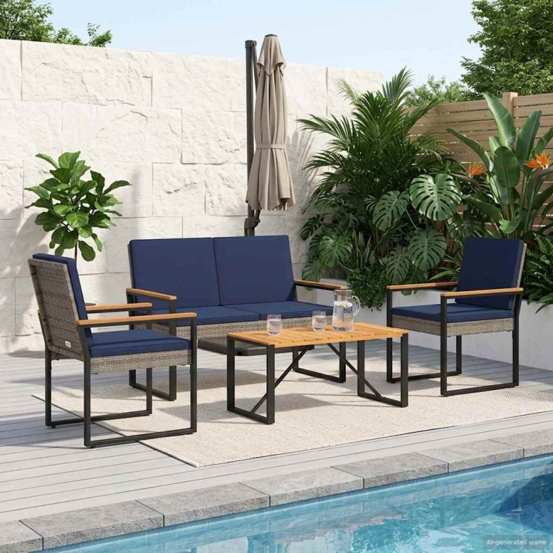 Ensemble de meubles d'extérieur 4 pcs Gris et bleu marine 642390642390