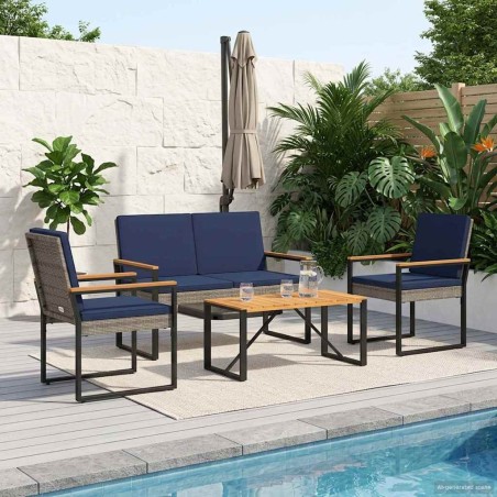 Ensemble de meubles d'extérieur 4 pcs Gris et bleu marine 642390642390