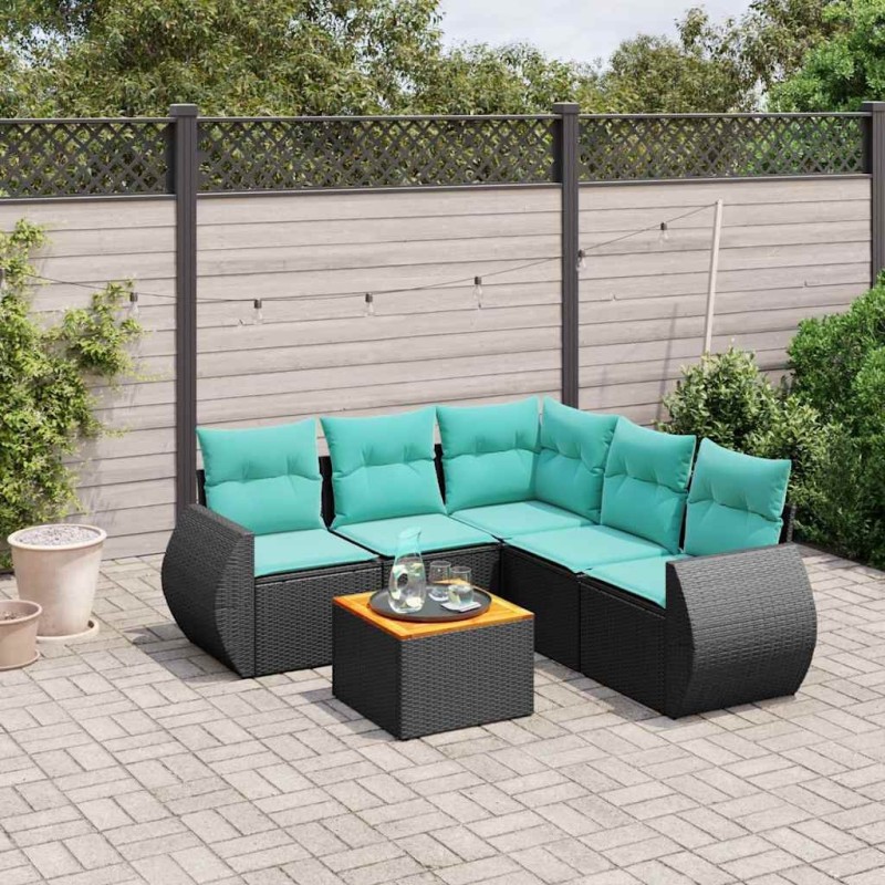 Ensemble de canapé de jardin 6 pcs avec coussins noir résine tressée 642405642405