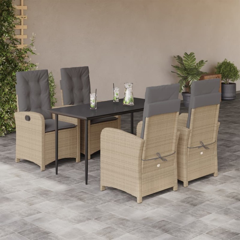 Ensemble à manger de jardin coussins 5 pcs mélange beige rotin 642406642406