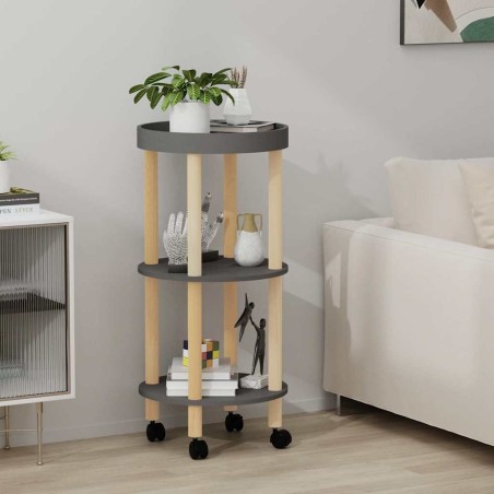 Chariot à 3 niveaux Gris 38x38x82 cm Bois d'ingénierie et pin 642407642407