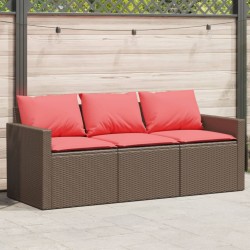 Canapé de jardin avec coussins 3 places brun résine tressée 642415642415