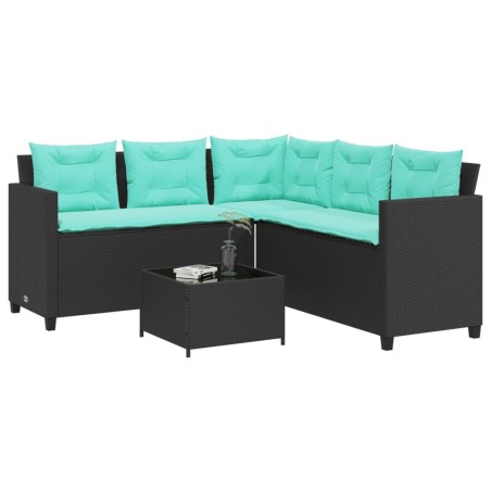 Canapé de jardin avec table et coussins en forme de L noir 642423642423