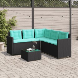 Canapé de jardin avec table et coussins en forme de L noir 642423642423