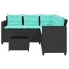 Canapé de jardin avec table et coussins en forme de L noir 642423642423