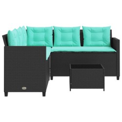 Canapé de jardin avec table et coussins en forme de L noir 642423642423