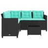 Canapé de jardin avec table et coussins en forme de L noir 642423642423