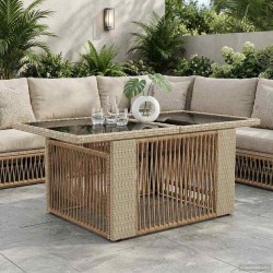 Table de Jardin Beige 100 x 55 x 37 cm Rattan PE et Verre 642427642427