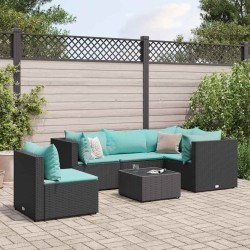 Salon de jardin 6 pcs avec coussins Noir Résine tressée 642438642438