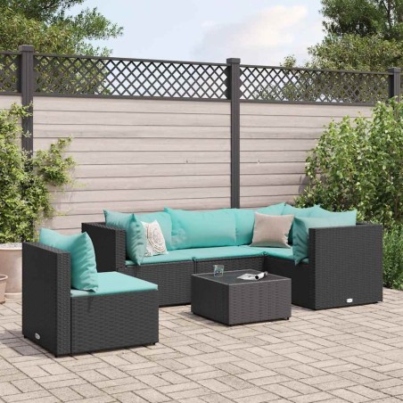 Salon de jardin 6 pcs avec coussins Noir Résine tressée 642438642438