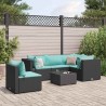 Salon de jardin 6 pcs avec coussins Noir Résine tressée 642438642438