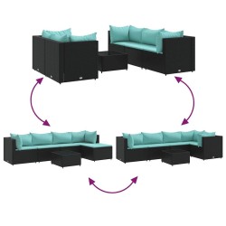 Salon de jardin 6 pcs avec coussins Noir Résine tressée 642438642438