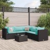 Salon de jardin 6 pcs avec coussins Noir Résine tressée 642439642439