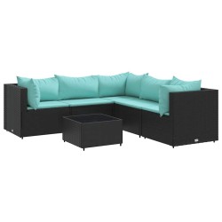 Salon de jardin 6 pcs avec coussins Noir Résine tressée 642439642439